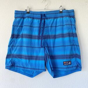 Mens Patagonia Blue Striped Wavefarer Swim Water Shorts Trunks Size Medium Beach